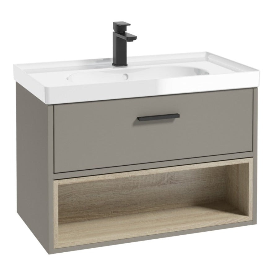 Sonas - Malmo 80cm Wall Hung Vanity Unit (Khaki with Black Handle)