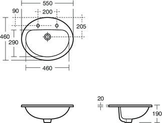 Ideal Standard Orbit 21 55cm 1 Taphole Inset Basin