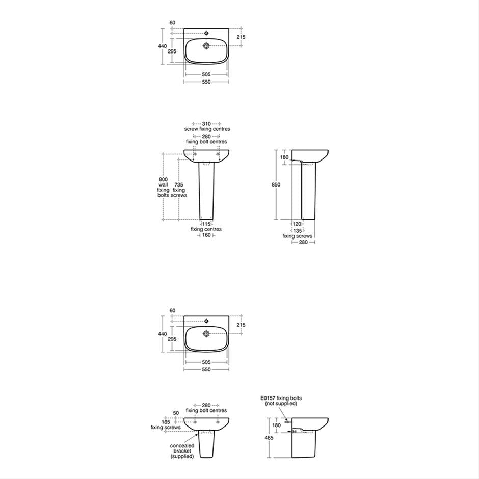 Ideal Standard i.life A 50cm Washbasin, 1 Taphole