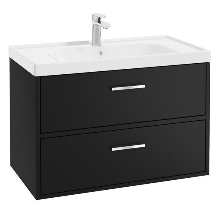 Sonas - Finland 80cm Wall Hung Vanity Unit (Black with Brushed Chrome Handles)