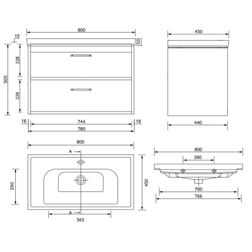 Sonas - Finland 80cm Wall Hung Vanity Unit (Black with Brushed Chrome Handles)