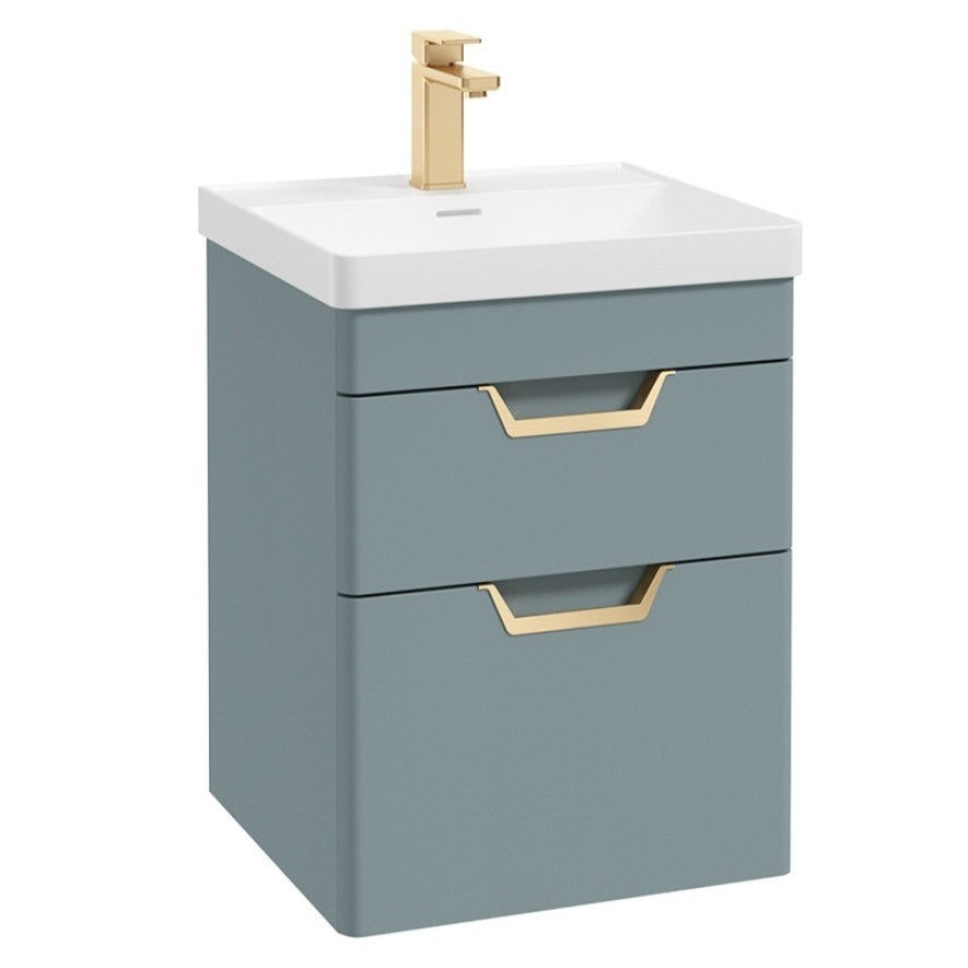 Sonas - Freya 50cm 2 Drawer Wall Hung Vanity Unit (Matt Coral Green with Gold Handle)