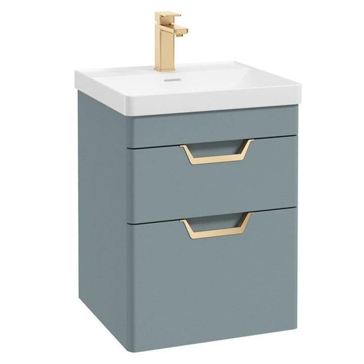 Sonas - Freya 50cm 2 Drawer Wall Hung Vanity Unit (Matt Coral Green with Gold Handle)